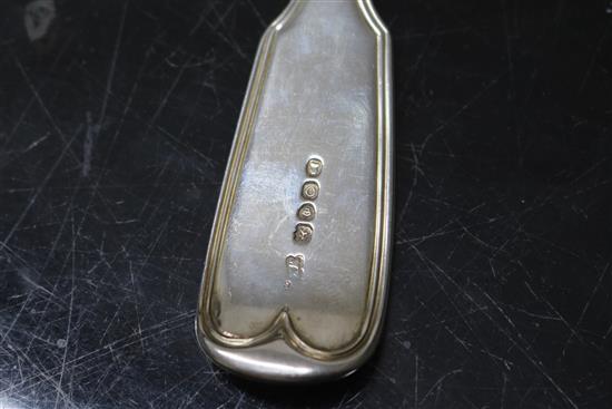 A George IV silver fiddle and thread pattern soup ladle, William Eaton, London, 1829, 9 oz.